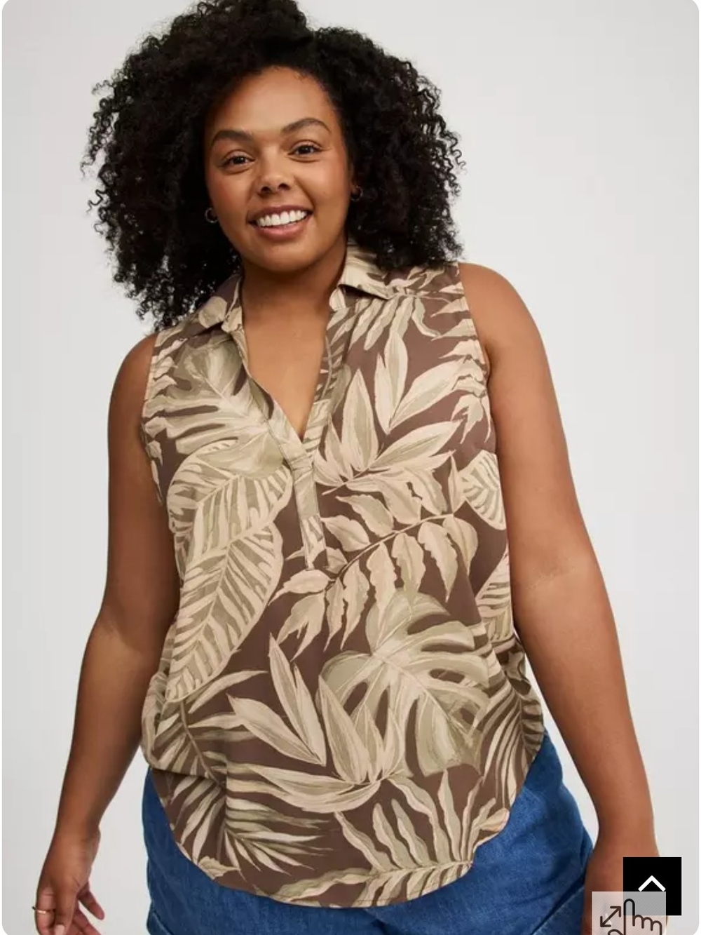 Torrid Brown Tropical Leaf Harper Sleeveless V-Neck Top Sz 1X